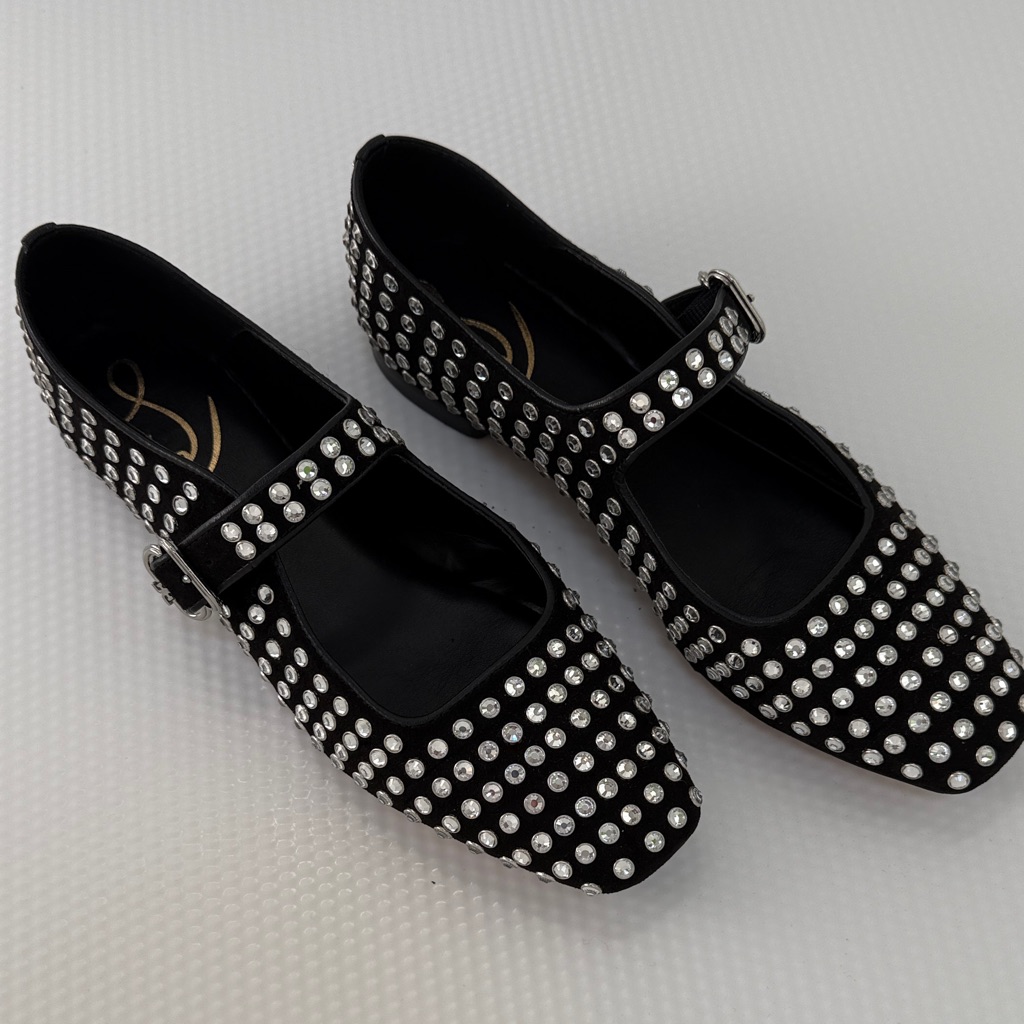 Sam Edelman Black Flats With Silver Gem Studs